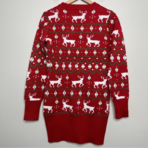 Tipsy Elves Women Sweater Dress Small Red Christmas Holiday Party Reindeer White - Picture 7 of 10